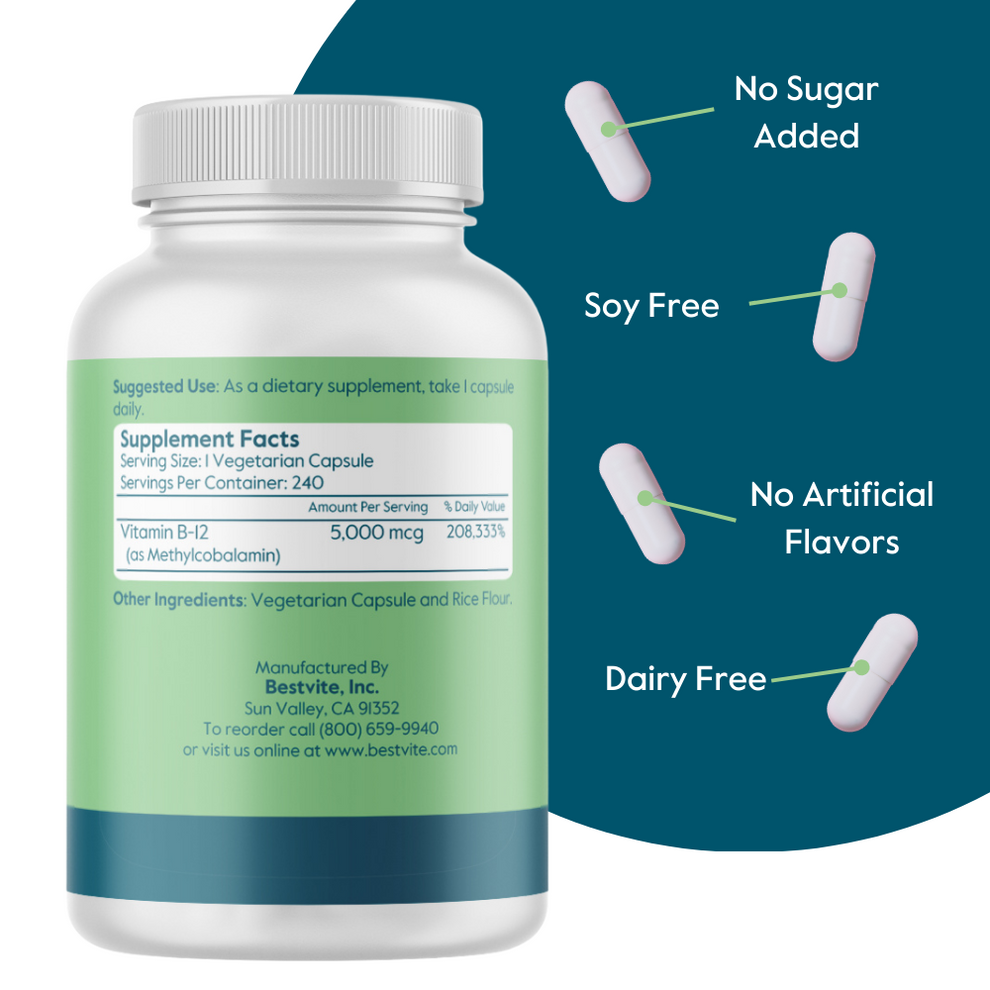 Vitamin B12 (Methylcobalamin) 5000mcg 240 Vegetarian Capsules