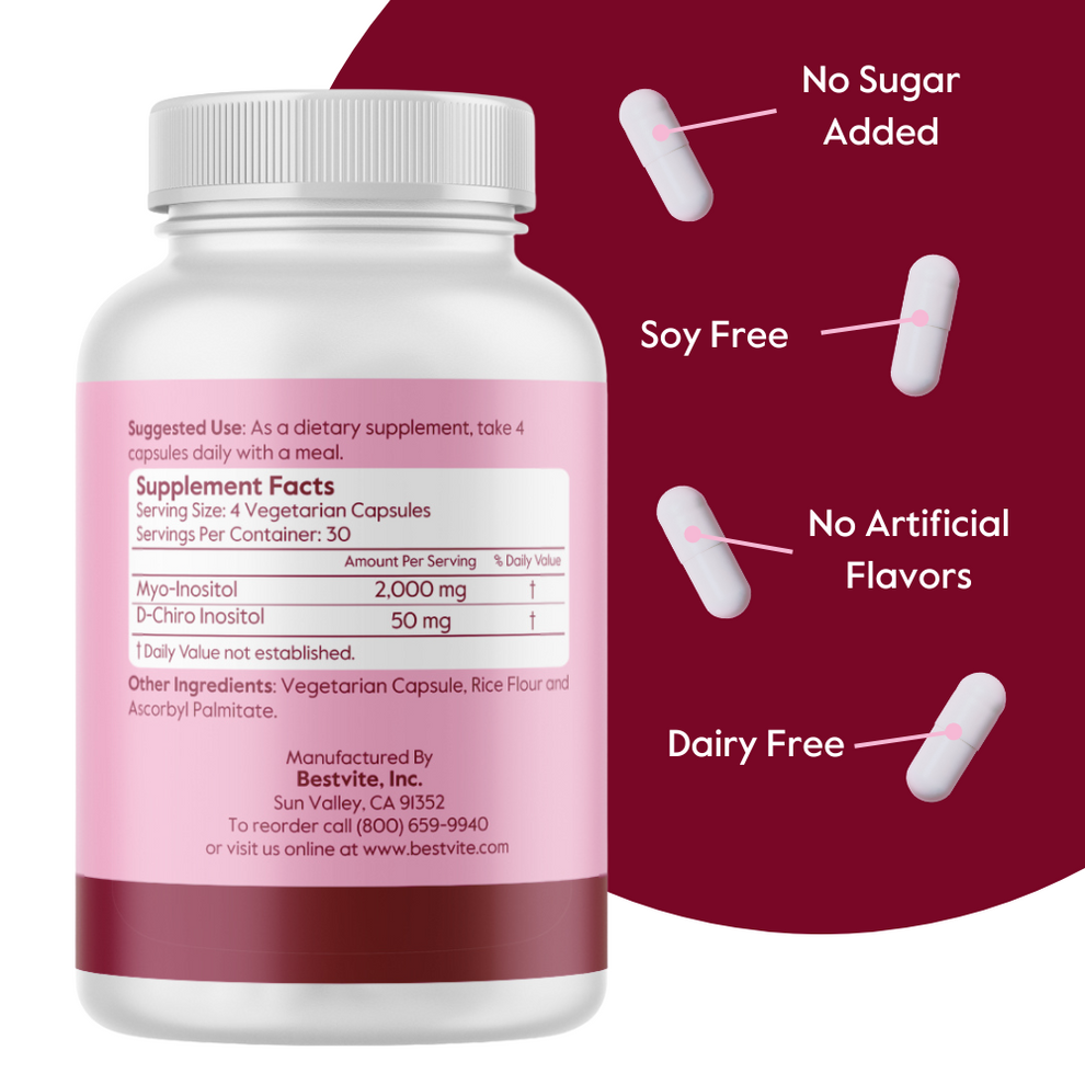 Bestvite Myo & D Chiro Inositol (120 Vegetarian Capsules) 40:1 Ratio No Stearates Vegan Non GMO Gluten Free